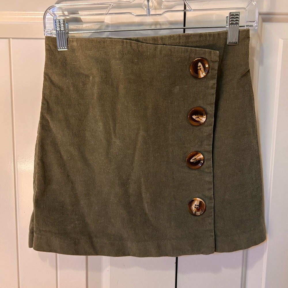 Altar'd State Olive Green Button-Detail Mini Skirt